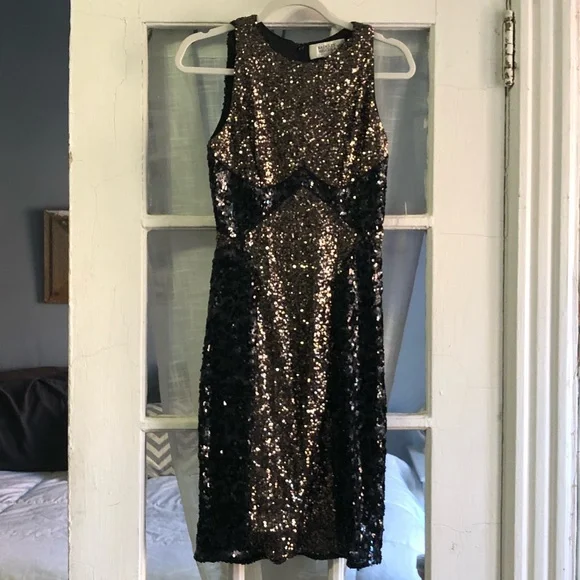 Badgley Mischka | Dresses | Badgley Mischka Bronze And Black Sequin Silo  Dress | Poshmark